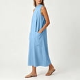 thumbnail image 3 of QUNYINEY Blue Casual Dresses for Women Long Summer A Line Sleeveless Sundress with Pockets Crew Neck Loose Fit Dresses, 3 of 6
