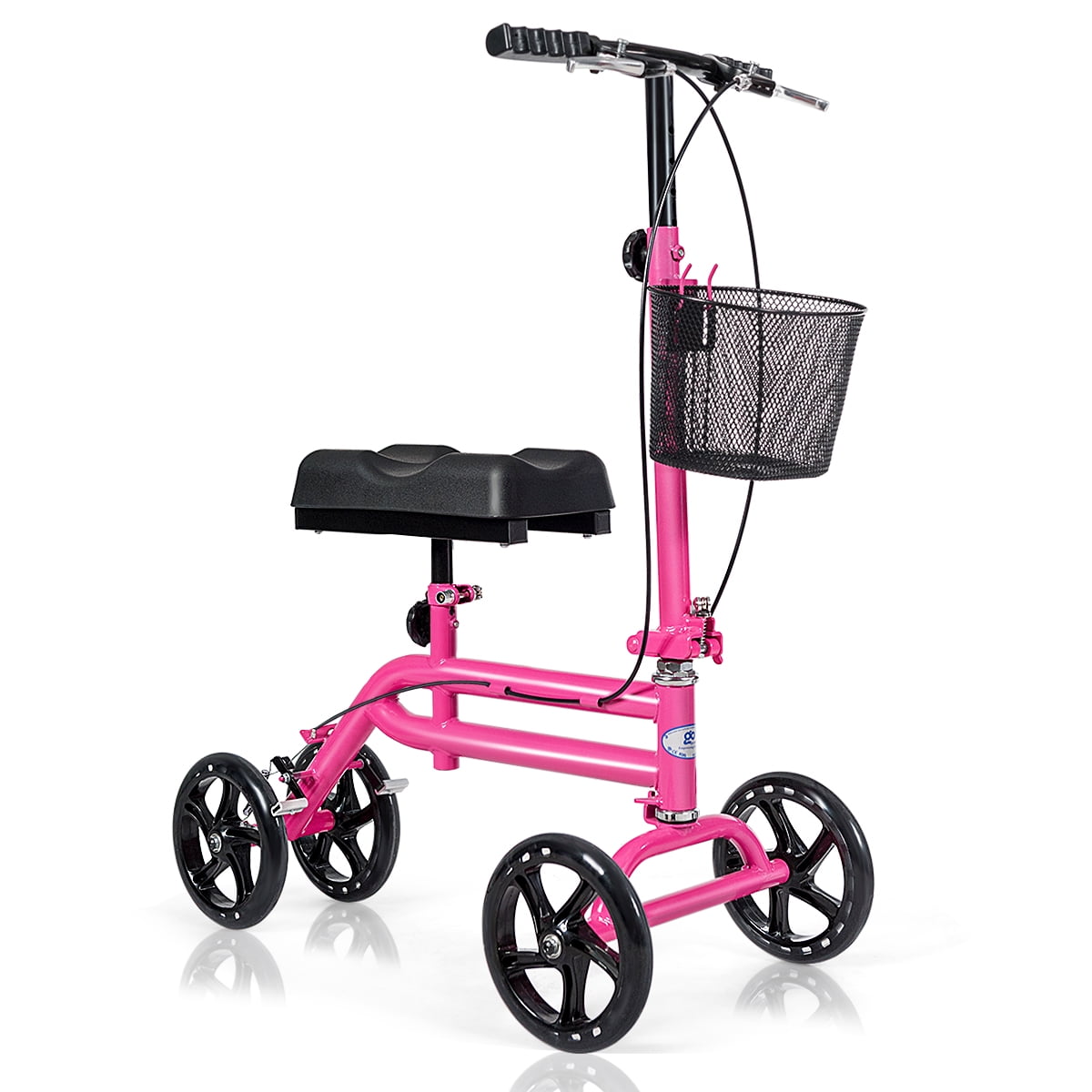 Steerable Knee Walker Medical Scooter Dual Braking with Basket Pink