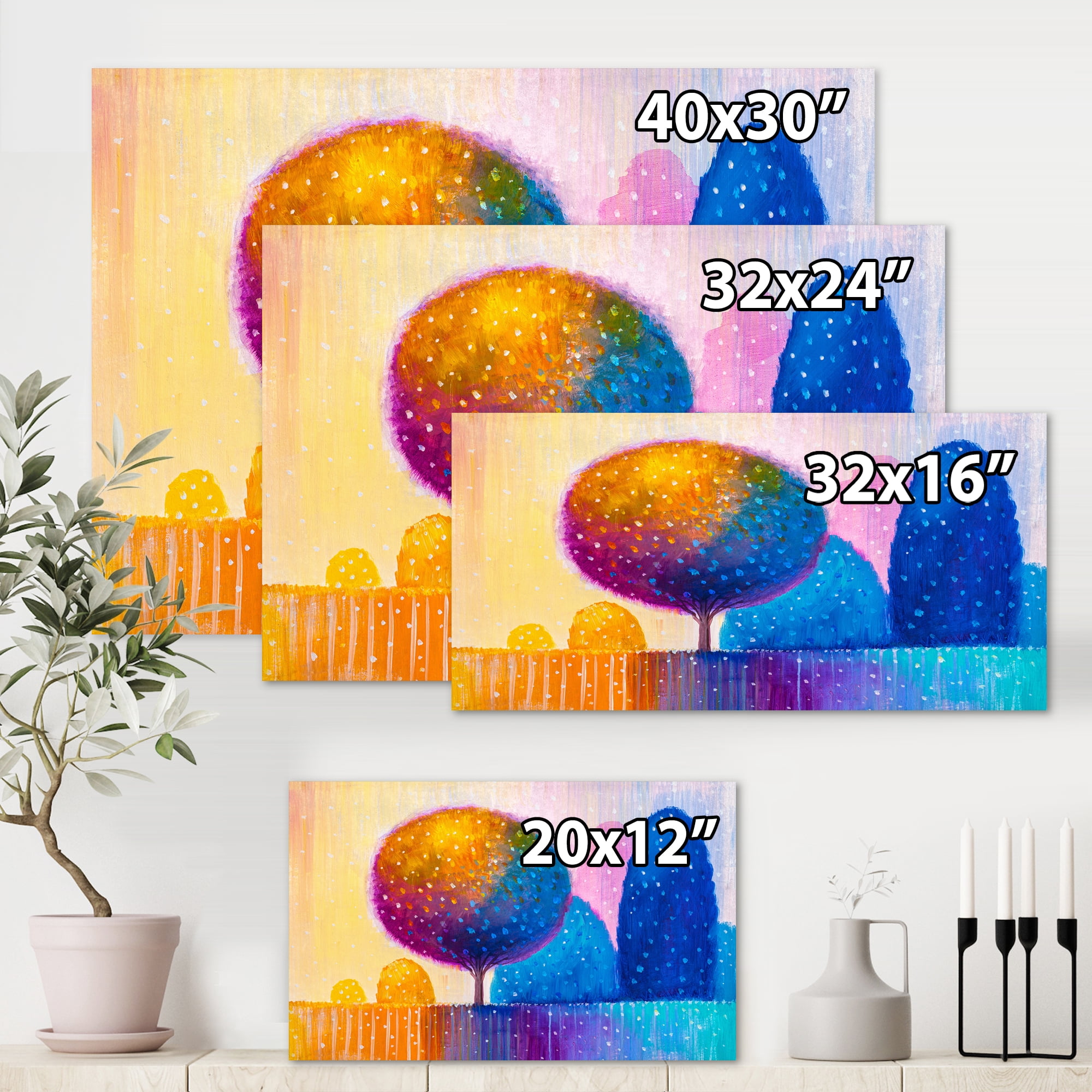 Designart ' Ornamental Colourful Trees X ' Modern Canvas Wall Art Print