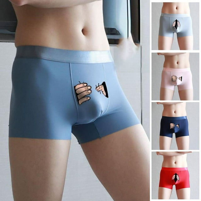 EIMELI Men Underpants Cartoon Pattern Close Fit Sweat Absorbing Stretchy U Convex Panties for Daily Wear Black L