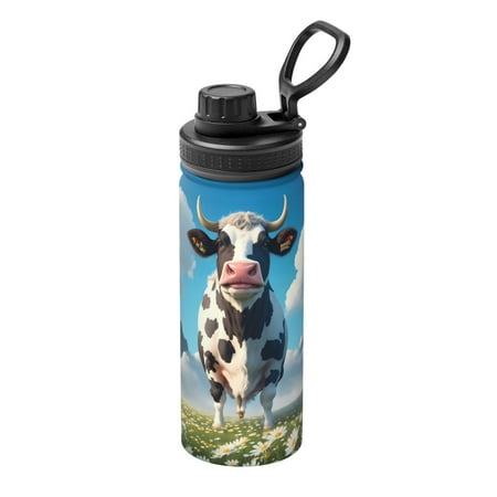 

Tebeau Cute Daisy Cow A Print Water Bottle 18oz Sports Insulated Kettle Stainless Steel Outdoor Drinking Bottles Fashion Travel Cup