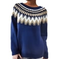thumbnail image 2 of Conairie Fair Isle Sweater for Women Crew Neck Sweater Striped Design Loose Fashion Fall Winter Long Sleeve Pullovers Top Multicolor Dark Blue XXXL, 2 of 3