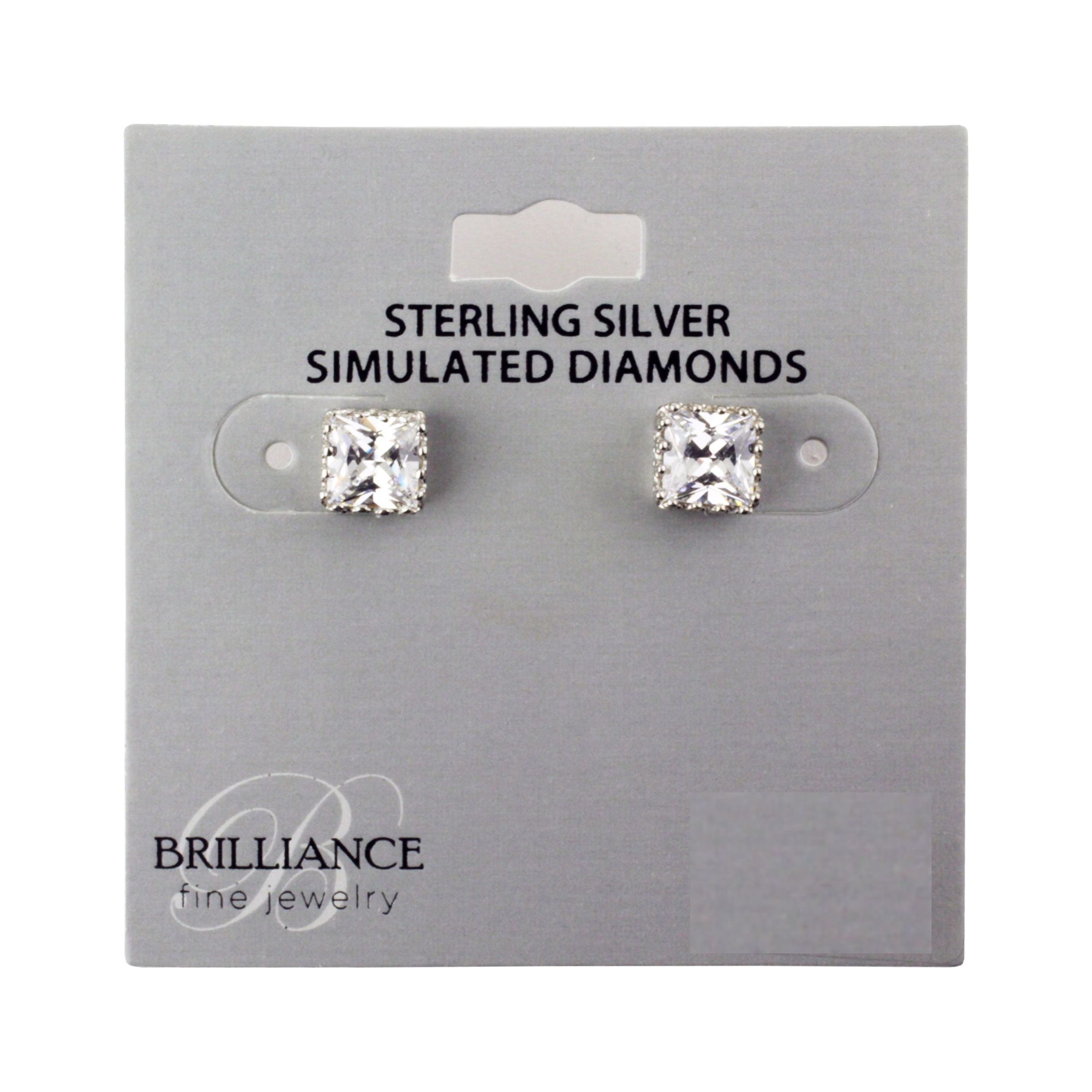 Brilliance Fine Jewelry Sterling Silver Simulated Diamond Adult Square Filigree Stud Earrings