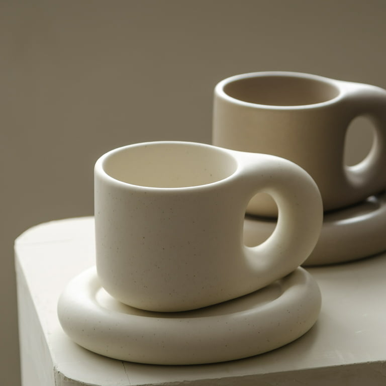 Chubby Cute Coffee Mug,Ceramic Cup & Saucer Sets for Office&Home,9 Oz Coffee  Cup for Latte Tea Milk WENSHUO