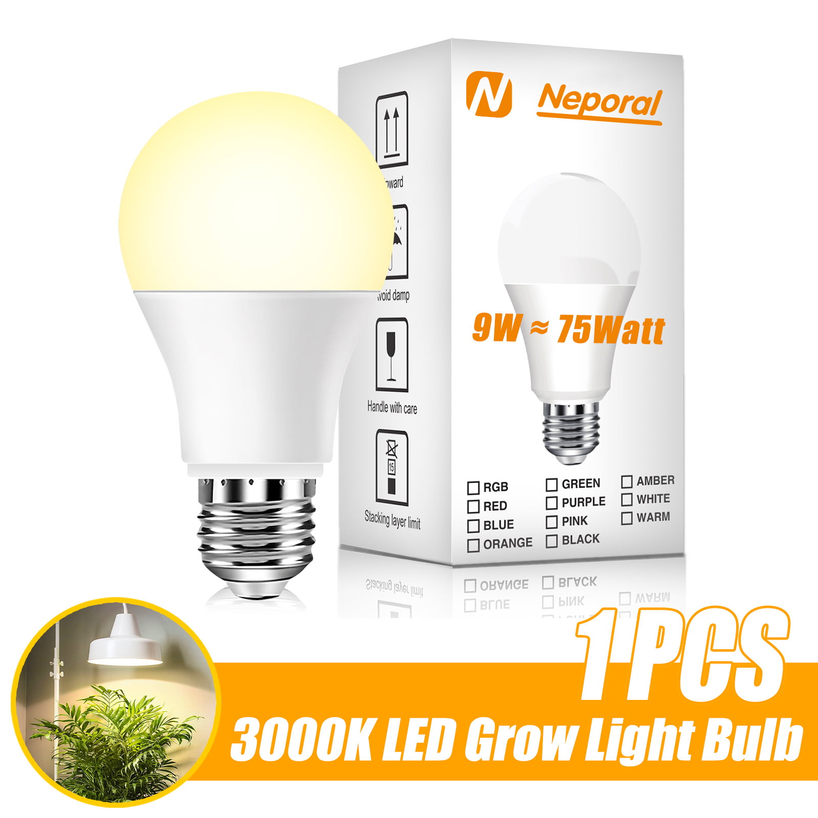 Feit Electric 60W Watt Equivalent LED A19 Full Spectrum Plant Grow Light Bulb 