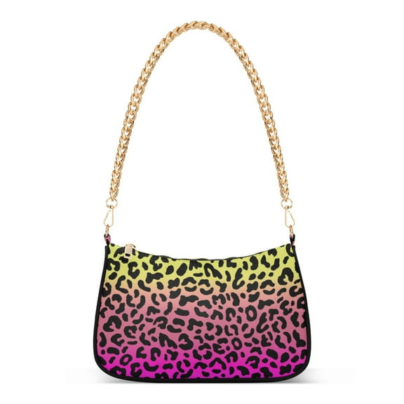 Multicolor Gradient Leopard Print Womens Chain Shoulder Bag Tote Handbag Clutch Hobo Purse with Zipper for Travel Casual
