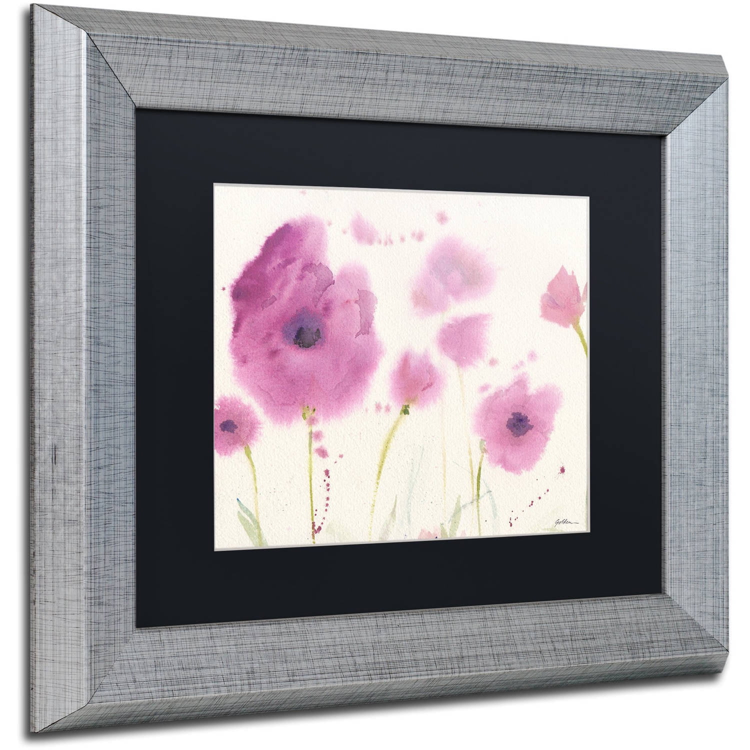 Trademark Fine Art "Purple Poppies" Canvas Art by Sheila Golden, Black Matte, Silver Frame