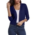 thumbnail image 2 of Essential Open Front Cropped Cardigan for Women, Soft Knit 3/4 Sleeve Bolero Shrug - Lightweight Solid Color Layering Top for Office Work Casual Spring Summer Dark Blue M, 2 of 6