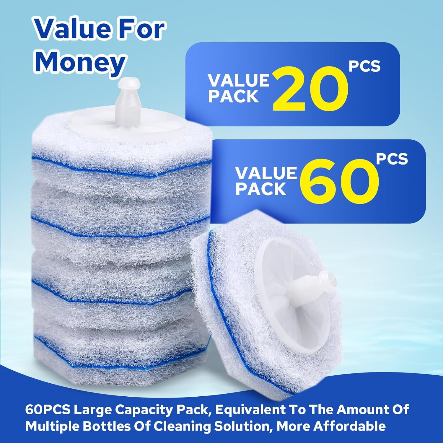 BAODELI Disposable Toilet Brush. Bathroom Cleaning. 60Pcs Disposable Bowl Cleaners Compatible with Most Toilet Brushes