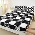 thumbnail image 3 of Castle Fairy Teens Geometric Plaid 3pcs Twin Sheet Sets,Black White Twin Fitted Sheet,Abstract Minimalism Breathable Flat Sheet,Luxury Bedroom Decor, 3 of 7