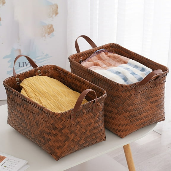 sunsanly Storage Basket Woven Great Load Bearing Handles Flexible Pressure Resistant Large Capacity Smooth Outdoor Vegetable Fruit Toys Storage Basket Laundry Picnic Basket