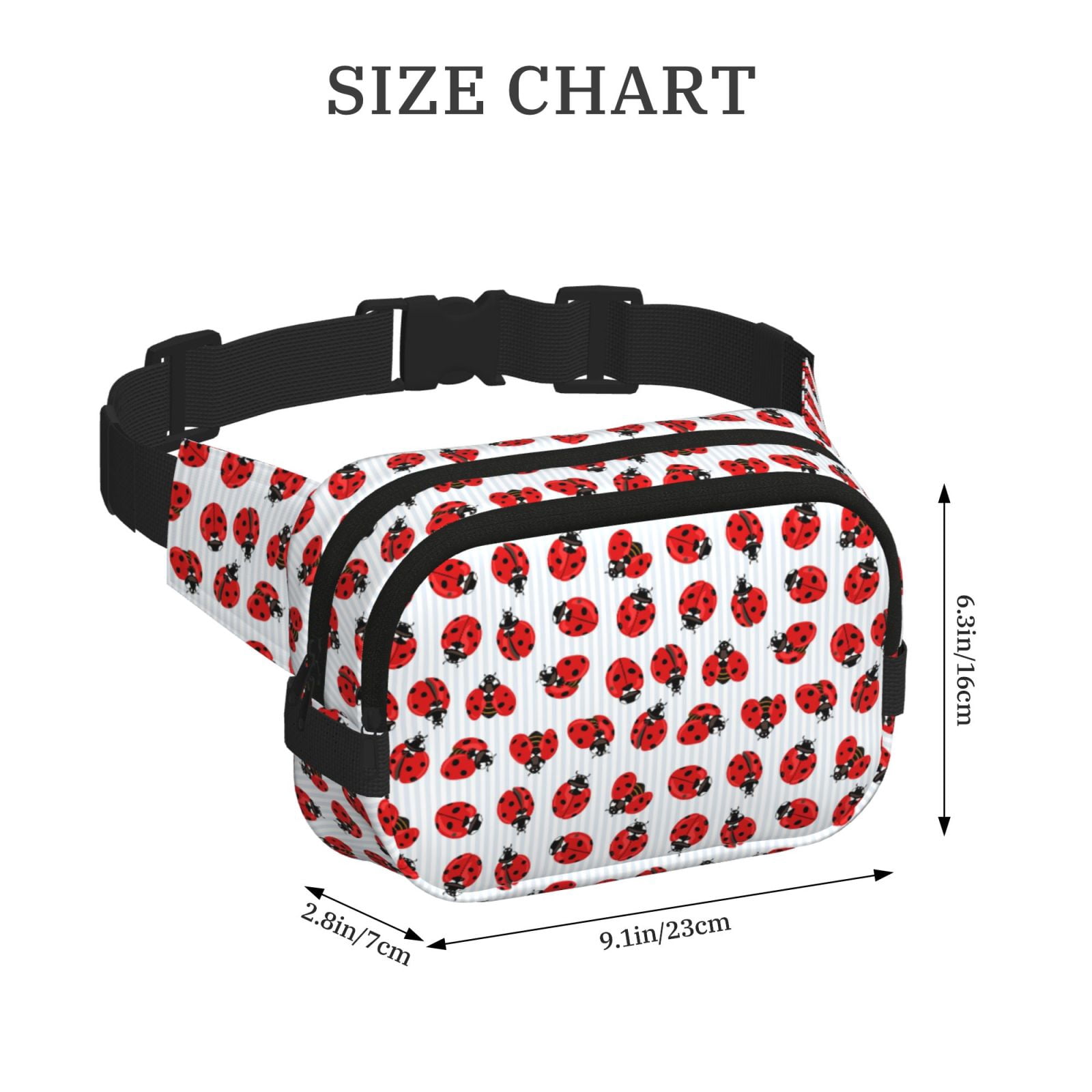 Picia Ladybug On Blue Stripes Print Square Double-Layer Waist Bag Mini Adjustable Waist Belt Bag Exercise Running Travel Hiking