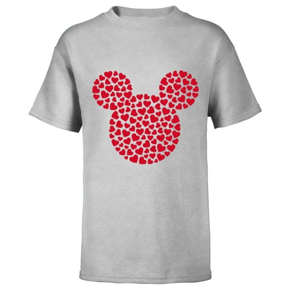 Disney Mickey Mouse Icon Filled with Red Hearts - Short Sleeve T-Shirt for Kids - Customized-Athletic Heather