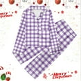 thumbnail image 2 of Tfken Christmas Girls Two-Piece Pajamas Plaid Print Long Sleeve Lapel Neck Shirts Pants Winter Outfits Sets Light Purple Size 9-10 Years, 2 of 4