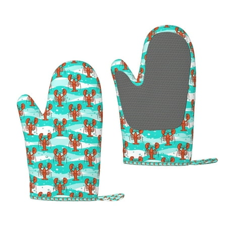 

Lafuoo Lobsters Of Turquoise Waves Pattern Silicone Anti-Scalding Gloves Hanging Rope Gloves are Suitable for Kitchen Utensils for Kitchen Baking Cooking Outdoor Barbecue