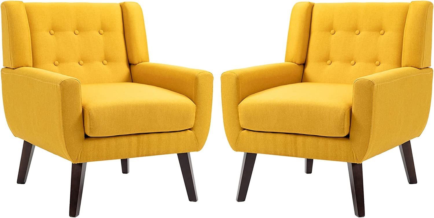 Uixe Yellow Accent Chair Set of 2, Linen Armchair for Living Room