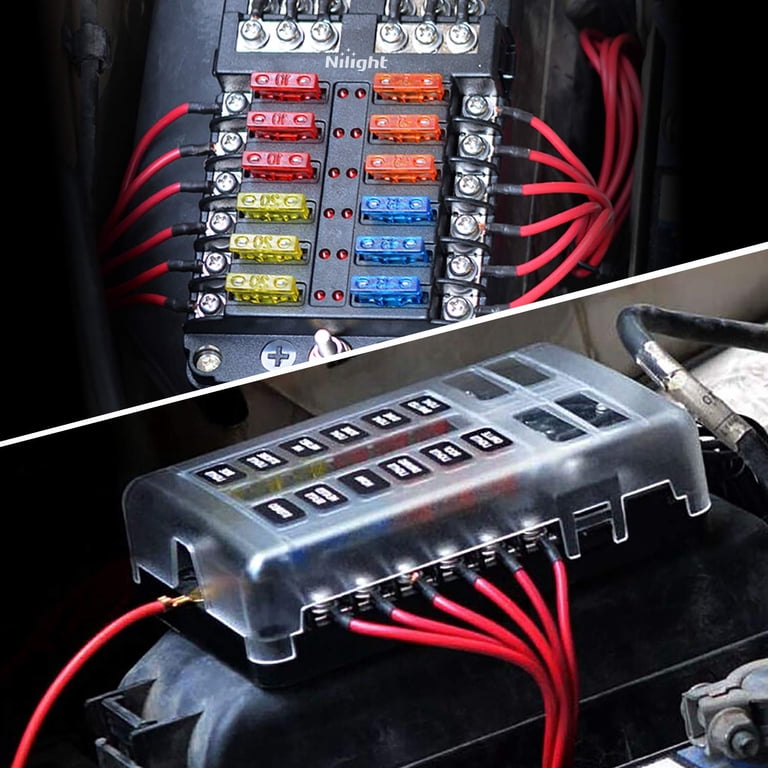 16-Way Fuse Block Panel – 12 Circuit, 12V/24V, With Cover – For Car, Boat, RV, Truck Electrical Systems