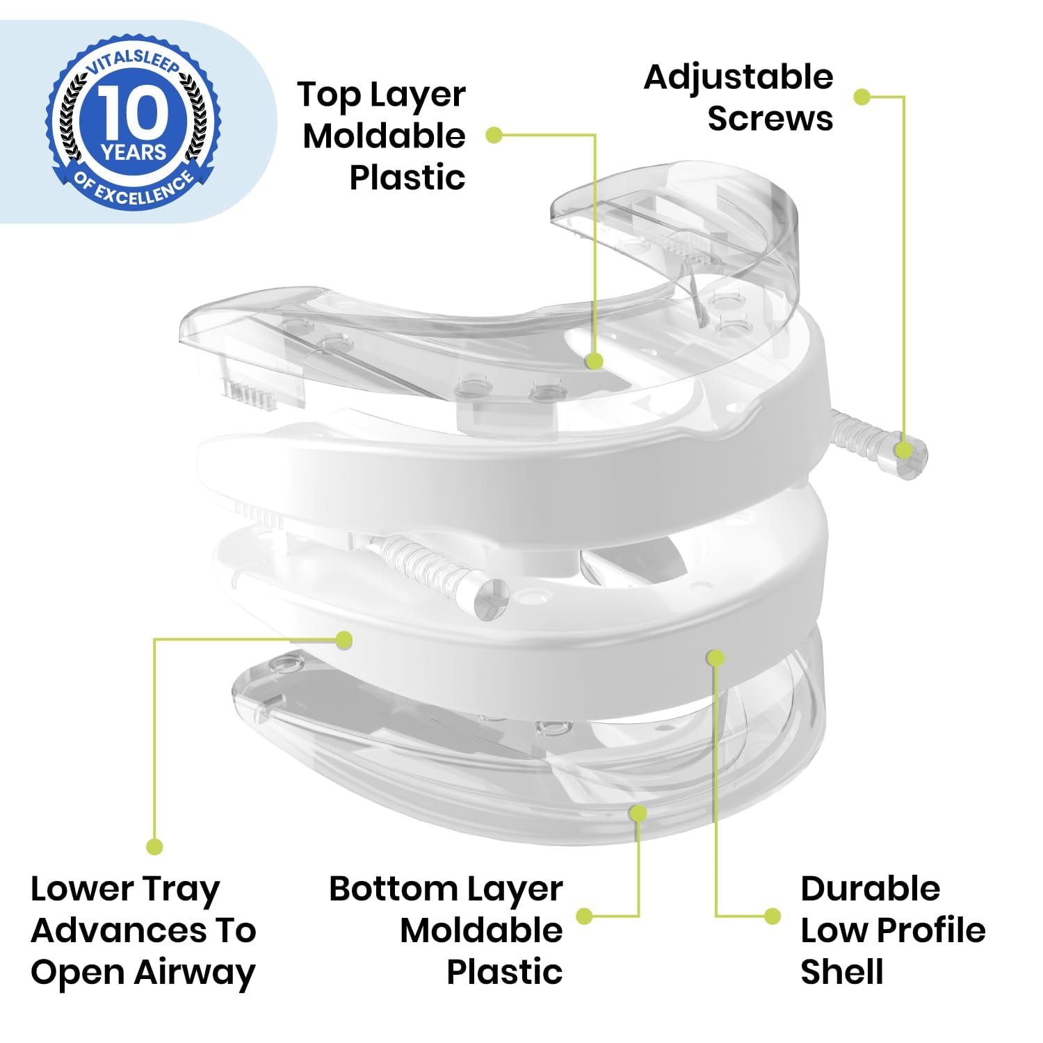 VitalSleep Anti-Snoring Mouthpiece, Comfortable & Adjustable Fit, USA Made, BPA-Free Dental Guard for Restful Sleep, Clear Women's Size