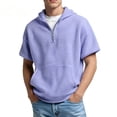 thumbnail image 2 of Short Sleeve Hoodies for Men Summer Fall Loose Casual Waffle Knit Hooded Sweatshirt with Pockets Quarter Zip Pullover, 2 of 4
