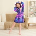 thumbnail image 3 of FORMRS Niños Bathrobe Unisex Hooded Robe Soft Plush Pajamas Sleepwear, Size 7-9T, Purple Digital Art, 3 of 7
