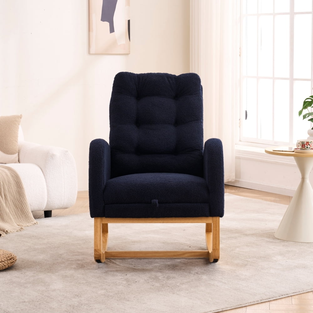 Modern Nursery Rocking Chair with Footrest,Modern Glider Chair with Adjustable Footrest,High Back Support and Side Pocket,Comfortable Rocking Chair for Living Room,Bedroom,Nursing Room,Blue