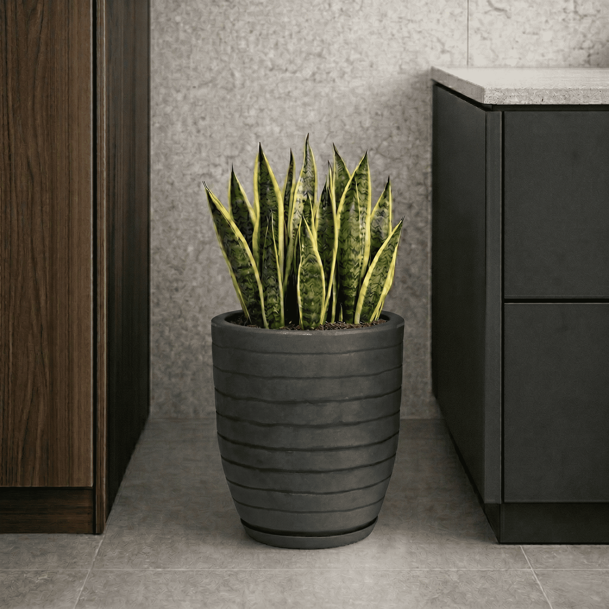 Ecobo 15.7 inches Eco-Friendly Round Pot Planter Ravina Indoor/Outdoor use, Durable, Versatile & Lightweight, Designed by Brazilian Artisans, Contemporary All-Weather Design –Black