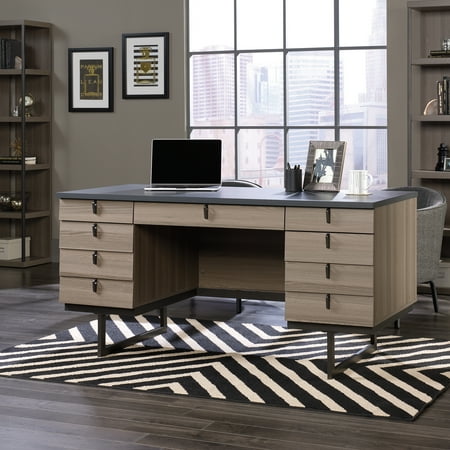 Pedestal Executive L-shaped Desk - Sauder International Lux Executive Desk, Diamond Ash Finish