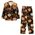 thumbnail image 3 of Renewold 2pcs Comfortable Button Pjs for Women Fall Maple Leaves Pumpkins Pajama Top Pants Bottom Set Thanksgiving Indoor Home Life Long Sleeve Outfits Loungewear Relaxed Nightgown Size 3XL, 3 of 6