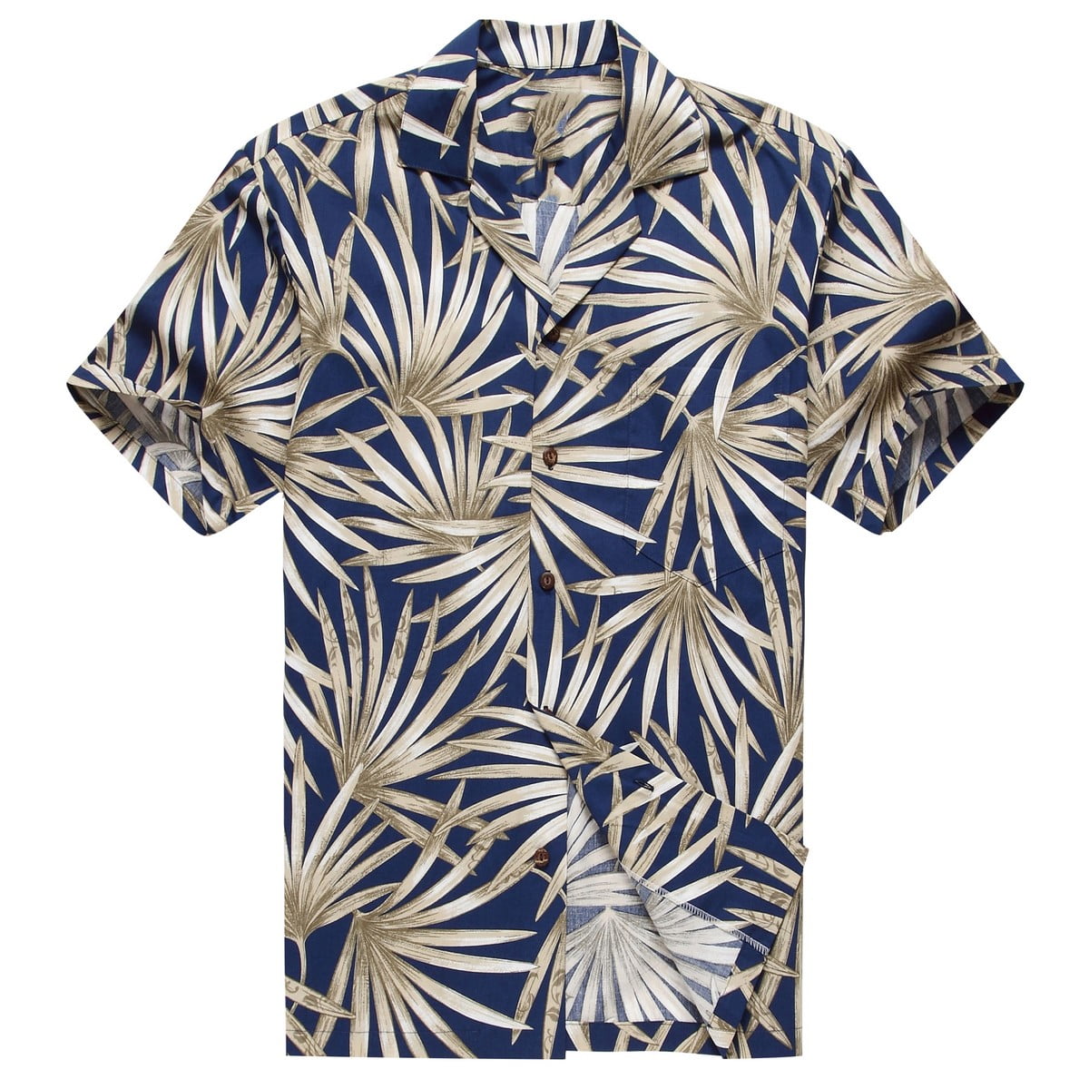 Made in Hawaii Men's Hawaiian Shirt Aloha Shirt Palm Leaves in Navy