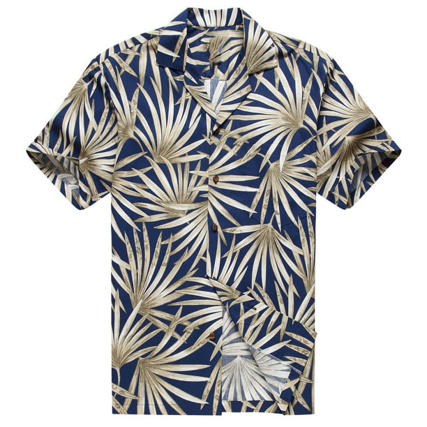 Made in Hawaii Men's Hawaiian Shirt Aloha Shirt Palm Leaves in Navy ...