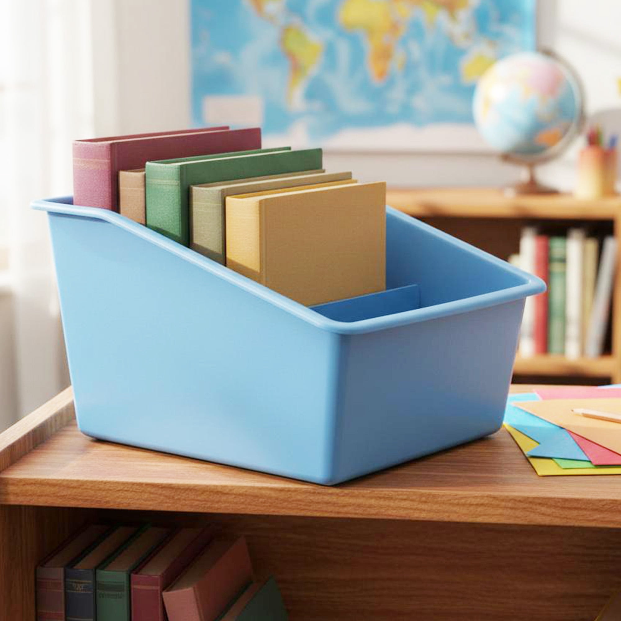 Pen+Gear Blue Plastic Book Bin Desk Organizer and Book Storage