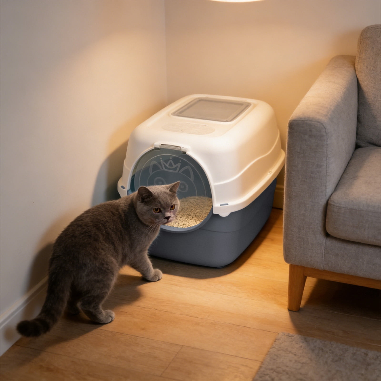 WLAGOOD Front Entry Extra Large Cat Litter Box Fully Enclosed Pan Removable Lid Observation Window Burr-Free Edge Odor Control Anti-Splash Non-Slip Indoor Cat Toilet with Scoop - 18.5×13.4×12.6in