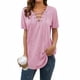 thumbnail image 2 of Camiseta de mujer con cuello en V y cordones, blusa suelta causal de manga corta, rosa, S sidaley AP001631-06, 2 of 7