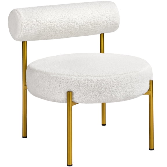 Yaheetech Modern Boucle Accent Chair with Gold Metal Legs for Living Room, White