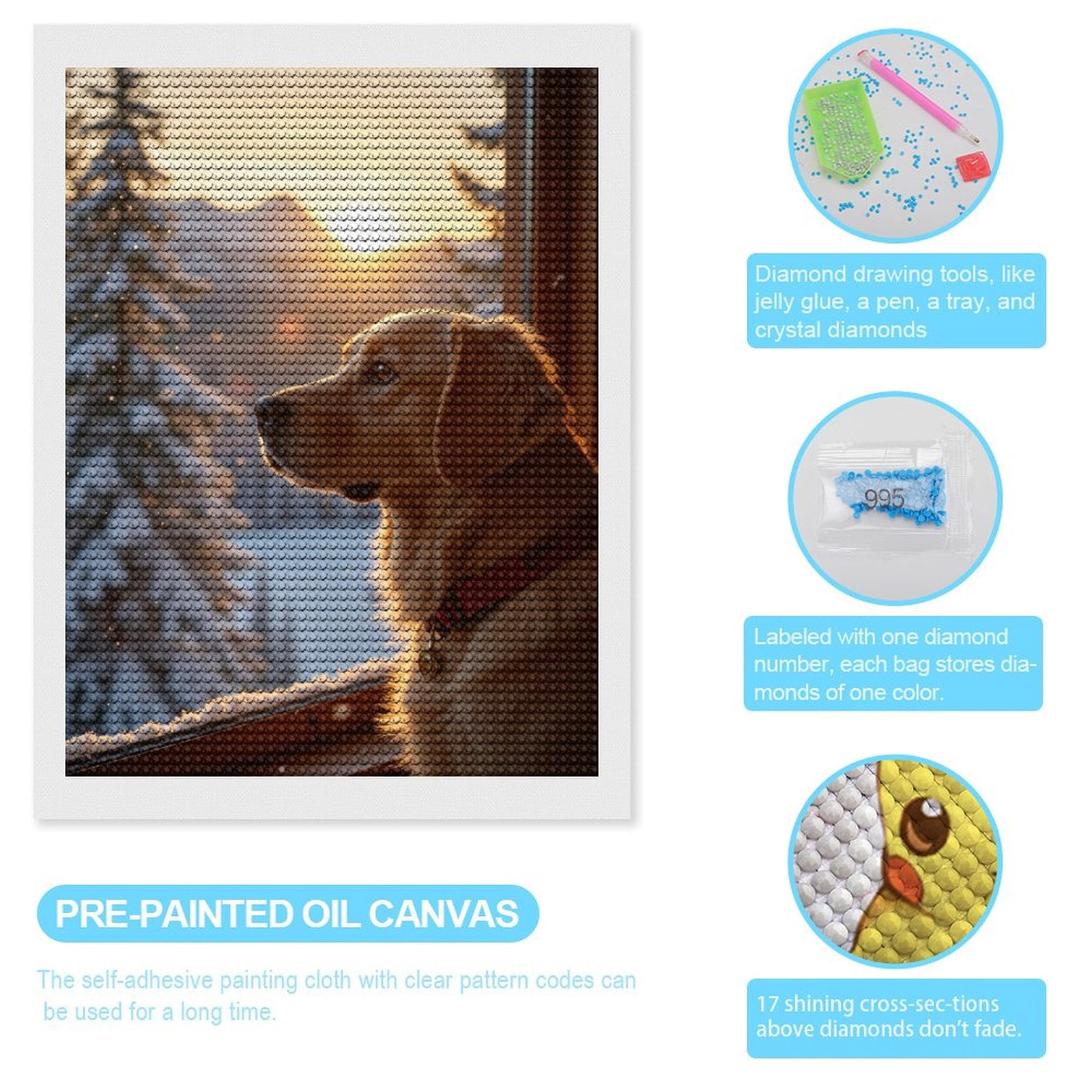 Diamond Art Kits for Adults, Dog Winter Sunset View Scene 5D Diamond Painting Kits for Adults Beginners, DIY Full Drill Diamond Painting, Gem Art and Crafts 12x16
