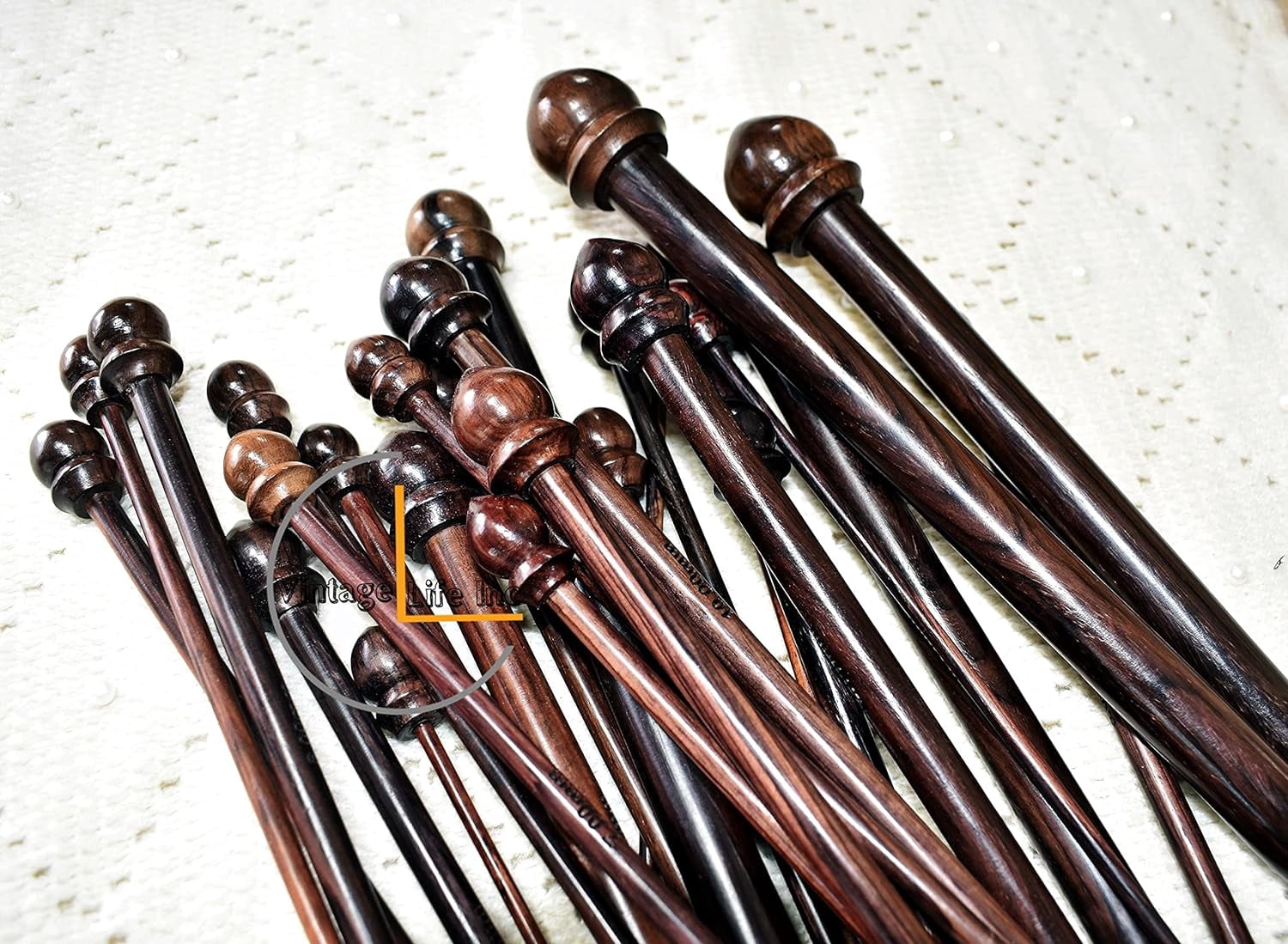 DnU Avenue Yarn Knitting Needles Rosewood & Maple Crafted for Arthritic Hands, Superior Quality, Wood Needles, Buffed Wax Finish, Soft Grip, Stitching Accessories, Brown (Rosewood D2, Set of 13).