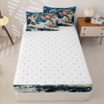 thumbnail image 4 of Castle Fairy Traditional Koi Carp Zipper Full Size Comforter Sets with Fitted Sheet and 2 Pillowcases,Foamy Blue Wave Oriental Graphic Zipper Bedding Set,Orange Deep,Reversible,4pcs, 4 of 6