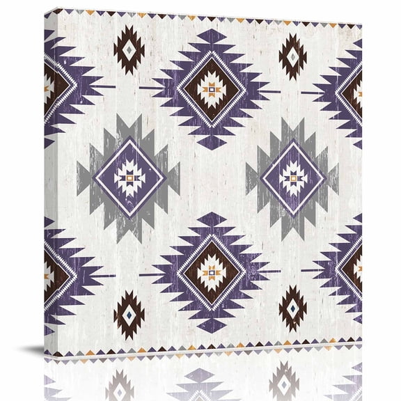 Framed Canvas Wall Art for Living Room Purple Boho Aztec Wall Decor, Southwest Tribal Style Aesthetic Paintings for Bedroom Office Kitchen Bathroom, Ready to Hang Artwork Wall Pictures 8x8 Inch