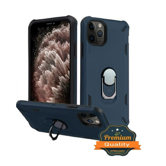 Apple iPhone 11 PRO MAX Phone Case Metal Ring Kickstand TPU Rubber Shockproof Bumper Hybrid Dual Layer Rugged Grip 360° Rotate Ring Holder Stand Magnetic Car Mount BLUE Cover for iPhone 11 Pro Max