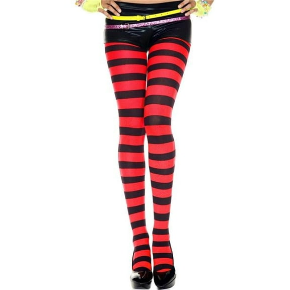 7419-BLK-RED Wide Striped Tights, Black & Red