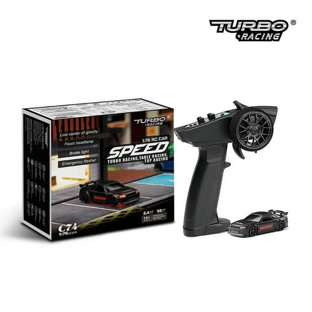 TURBO RACING 1:76 Flat Running Drift Car C75 C61 C62 C63 C64 C74 Full Scale Mini Remote Control Car Rc Simulation Desktop RTR c74 Black