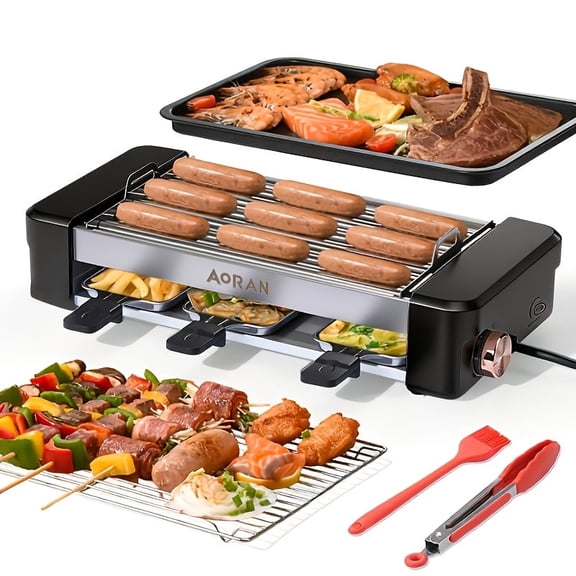 AORAN Indoor Sausage Grill, Home 6-Tube Hot Dog Machine With Non-Sick Grilling Pan and Net, 3-in-1 Electric Grills for Lovers and Cooking, Black