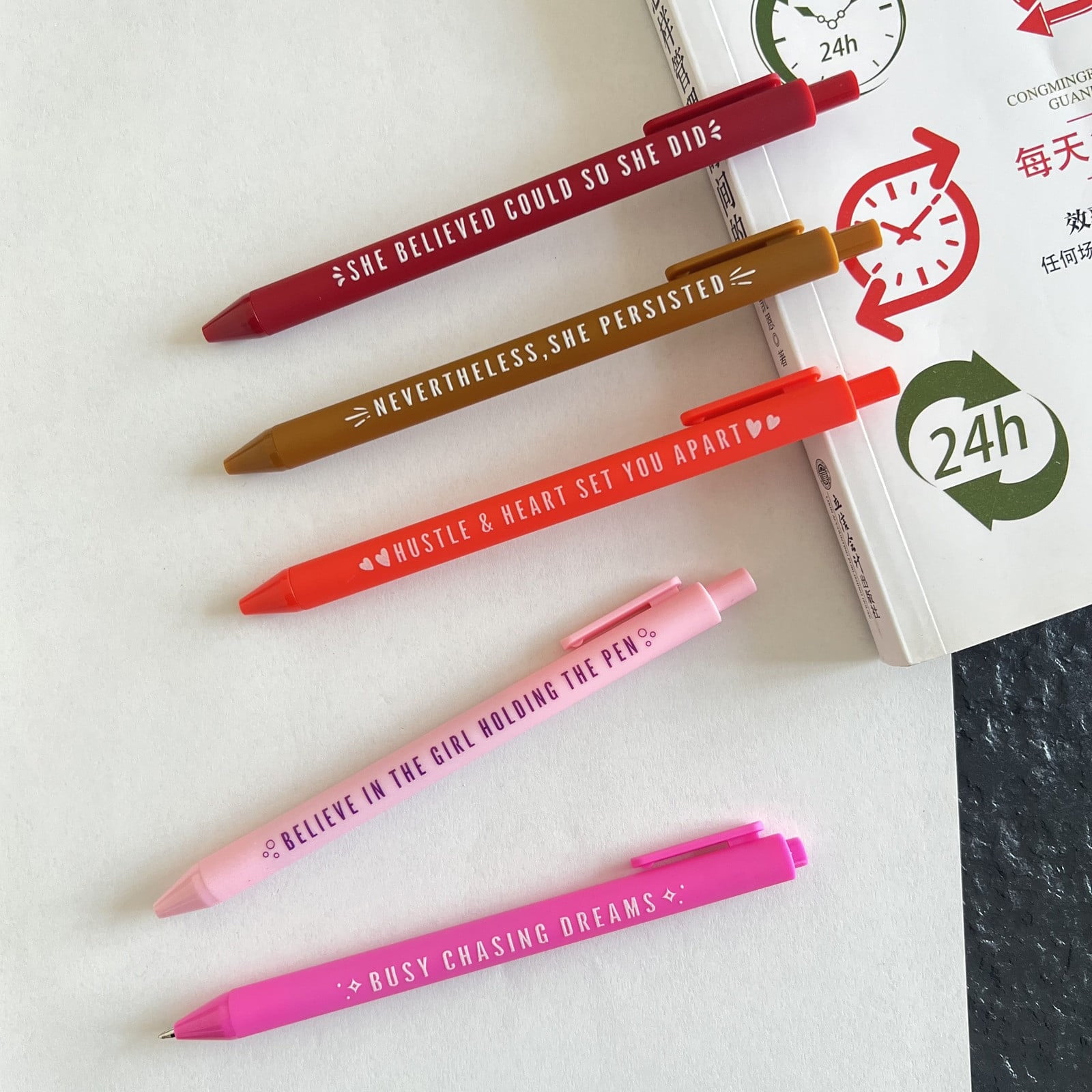 Usloyux Back toSchoolPens forGirls, Colorful Female Power Theme Copywriting Pens, Inspirational Quote Ballpoint Pens, 5ml Medium Point Smooth Writing Pens, Plastic Pen Set forStudents, Office, Gifts