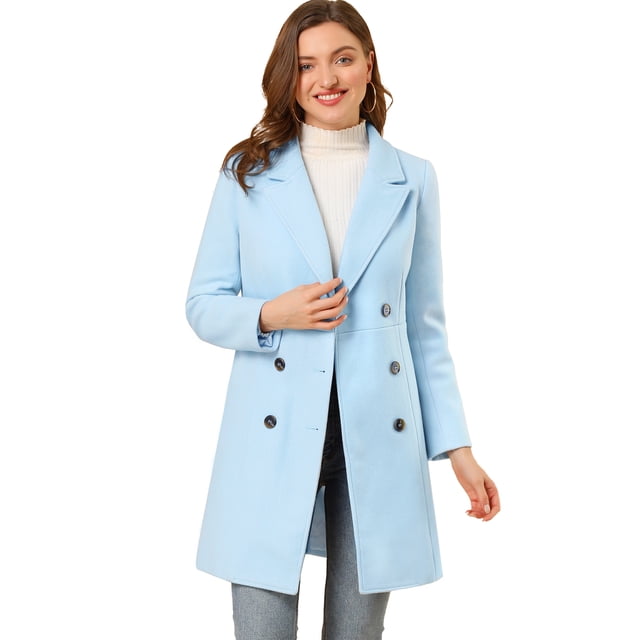 Abrigo Largo De Invierno Solapa Con Muesca Doble Botonadura Para Mujer Bebe Azul M