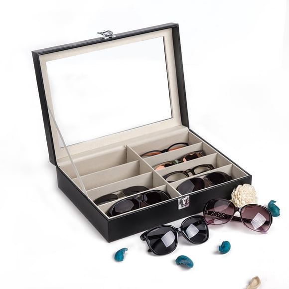 CO-Z Organisateur en Cuir pour Lunettes de Soleil pour Femmes et Hommes, Présentoir de Lunettes, Organisateur de Montres Bijoux, Étui de Collection de Lunettes de Soleil et Bijoux, Boîte de Rangement pour Lunettes de Soleil avec 8 Fentes