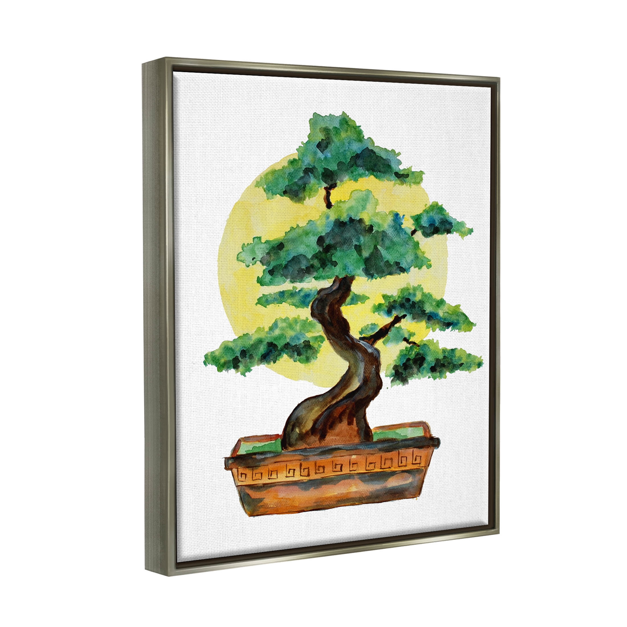 Bonsai Tree Sun Shape Botanical & Floral Graphic Art Luster Gray Framed Art Print Wall Art