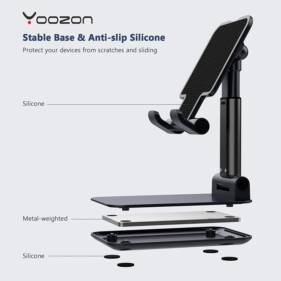 Cell Phone Stand For Desk - Fully Foldable & Height Adjustable Cellphone Stand H