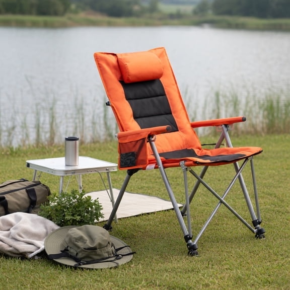 Resenkos 5-Position Adjustable Folding Camping Chair with Footrest & Carry Bag – Heavy-Duty Steel Frame, High-Back Recliner for Outdoor, Garden, Hiking, and Office Use