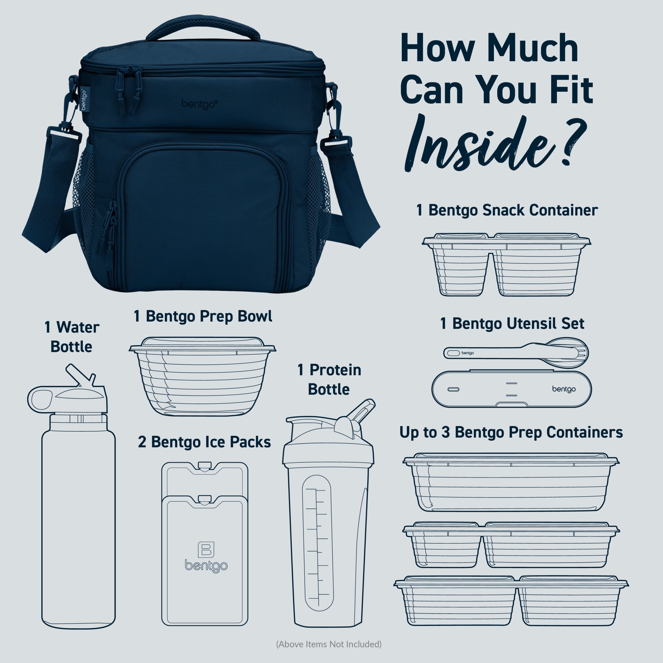 Bentgo Prep Deluxe Multimeal Bag - Premium Insulation with Water-Resistant Exterior & Interior, Holds 5 Meals, Keeps Meals Warm or Cool for up to 8 Hrs - Great for All Day Meal Prep (Navy Blue)