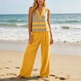thumbnail image 2 of Guluxicc 2 Piece Women's Outfit Sets Linen V Neck Stripe Tank Tops High Waist Pleated Wide Leg Pants Outfits for Summer Casual Wear, 2 of 8
